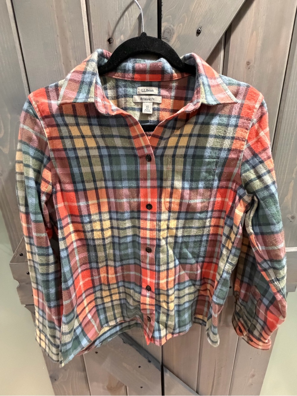 L.L.Bean Women’s XS Petite Relaxed Fit Plaid Flannel Shirt 100% Cotton
